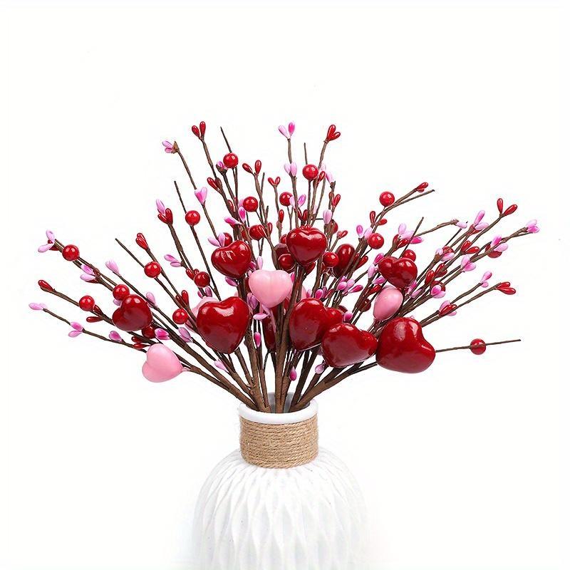 2pcs/set Red Pink Foam Love Heart Branch Glitter Foam Love Pick Stick Valentine's Day Flower Bouquet Home Vase Picks Wedding Decor