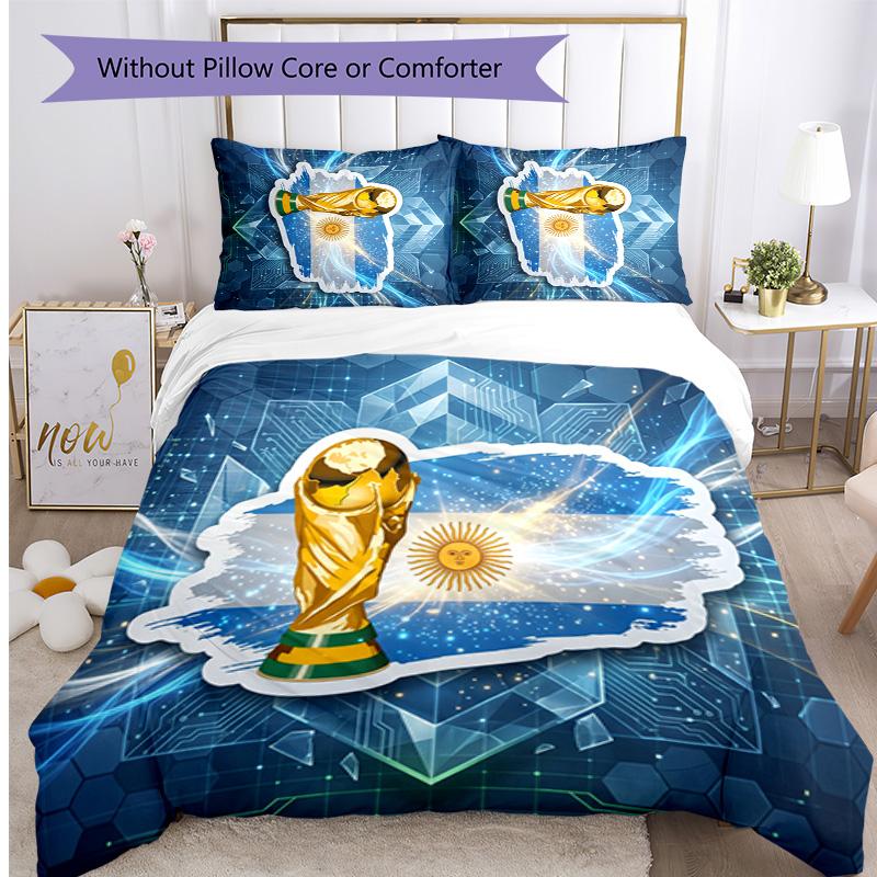 Set Biancheria da Letto Stampata Calcio Argentina 3 Pezzi Copriletto Traspirante Accogliente come Regalo per Inaugurazione Casa o Festa