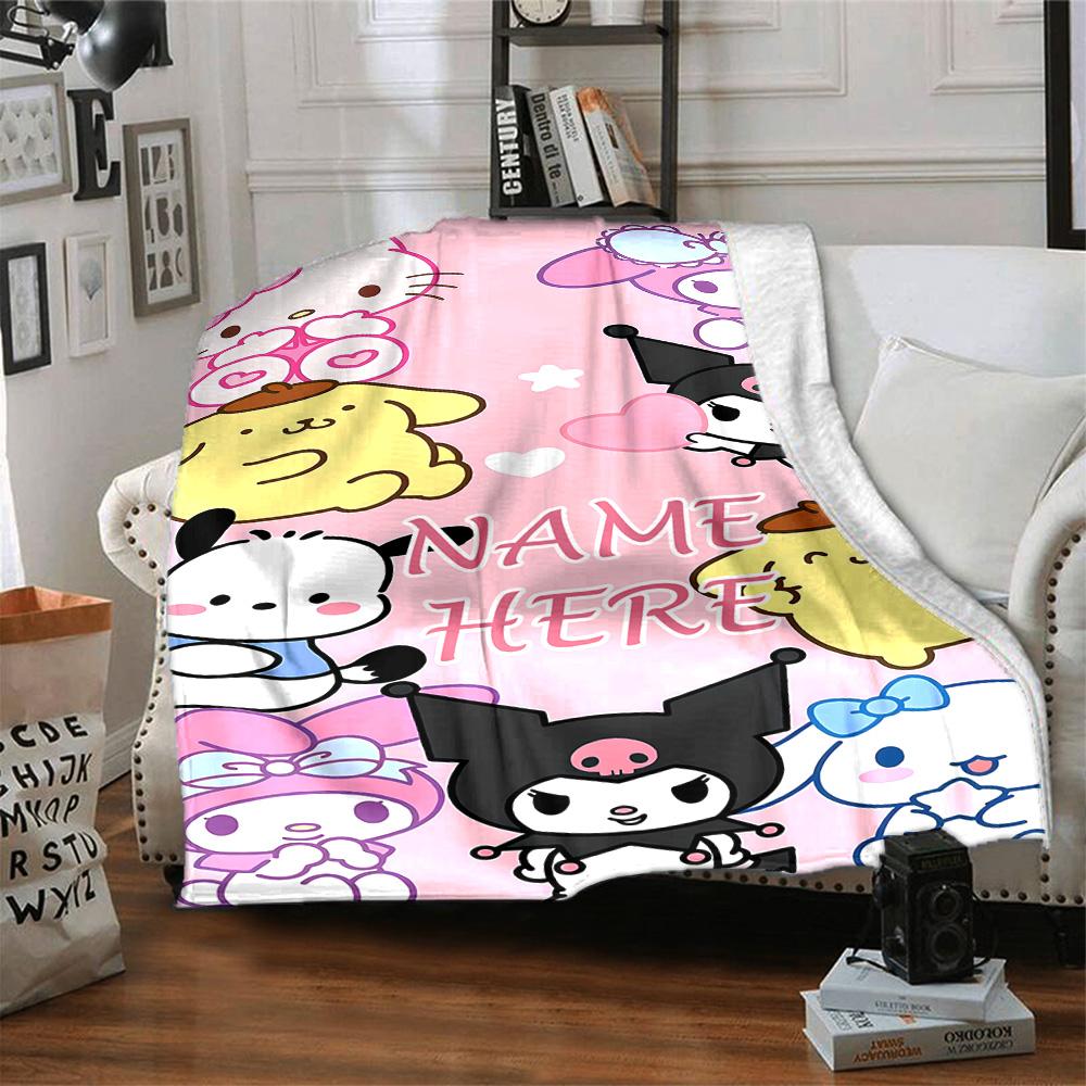 Customizable Sanrio1 Throw Blanket – Personalized Name, All-Season Cozy Snug Blanket, Machine Washable, Personalized Blanket