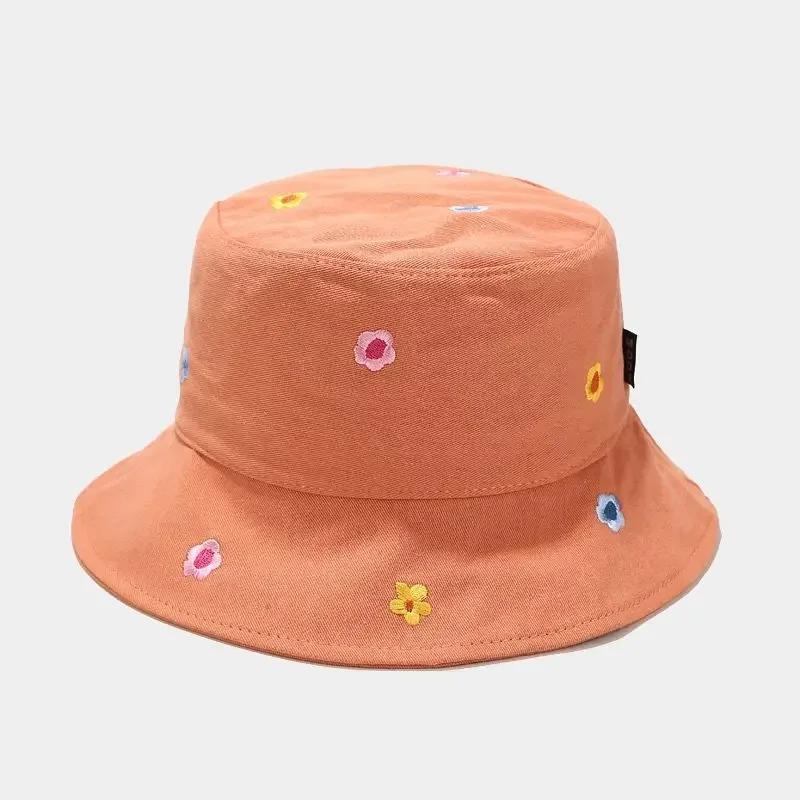 

2025 LDSLYJR Men s And Women s Cotton Flower Embroidery Bucket Hat Outdoor Travel Sun Cap Fisherman Hat 56-60cm wear помаранчевий