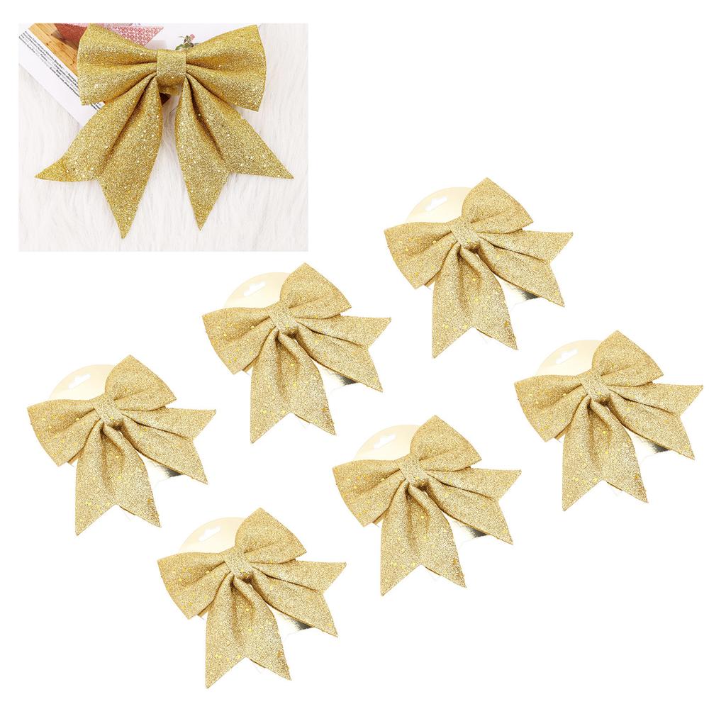 6pcs Glitter Bow Ornaments Multifuntional Party Accessories Xmas Decorative Glitter Ties for Valentine Day Wedding