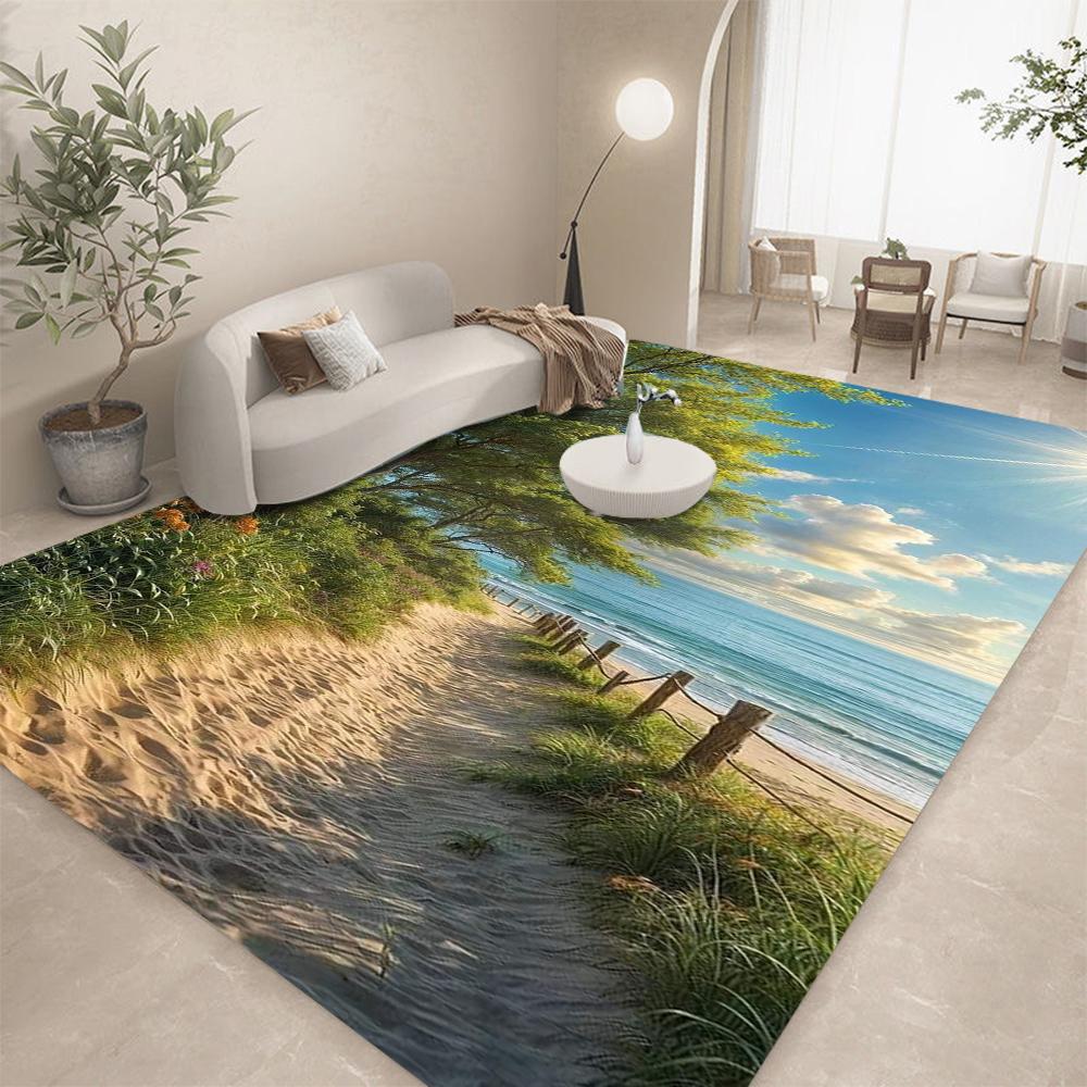 3D Seaside Landscape Carpet Premium Carpet Mat Rug for Home Decoration | Non-slip Floor Carpet for Living Room & Bedroom
