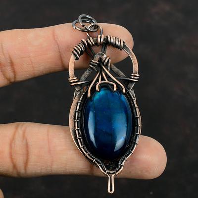 Neon Flash Labradorite Pendant Copper Wire Wrapped Pendant Handmade Copper Jewelry Original Gemstone Pendant Wire Wrapped Jewelry For Gifts