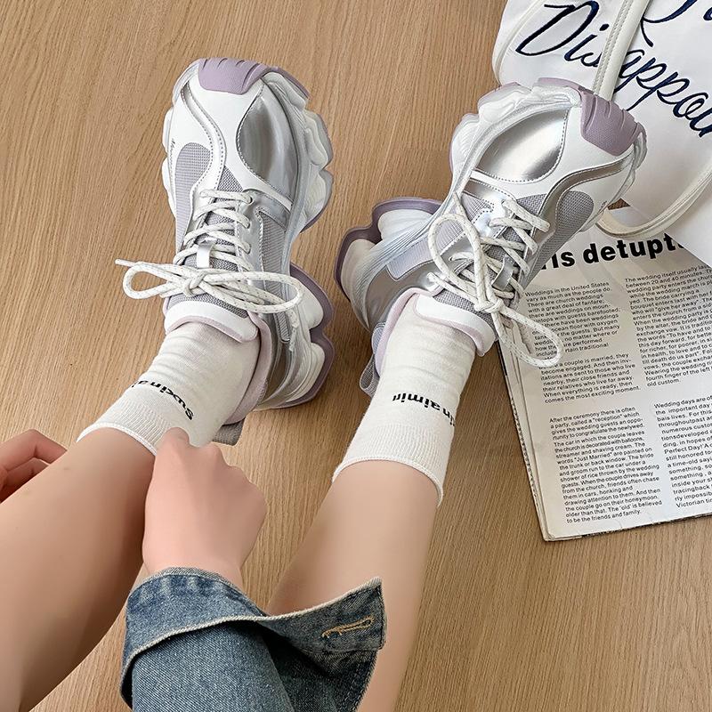Dad Shoes Mädchen 2025 Neu Dicksohlige Vielseitige Höhenvergrößernde Mesh Atmungsaktive Sneaker Leichte Weichsohlige Ultraleichte Freizeitschuhe