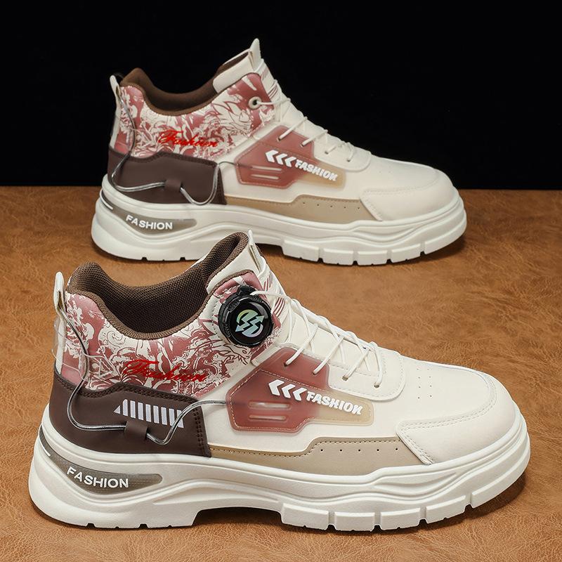 Men's shoes rotating button wear-resistant sports casual shoes platform heightening shoes fashion Martin boots men