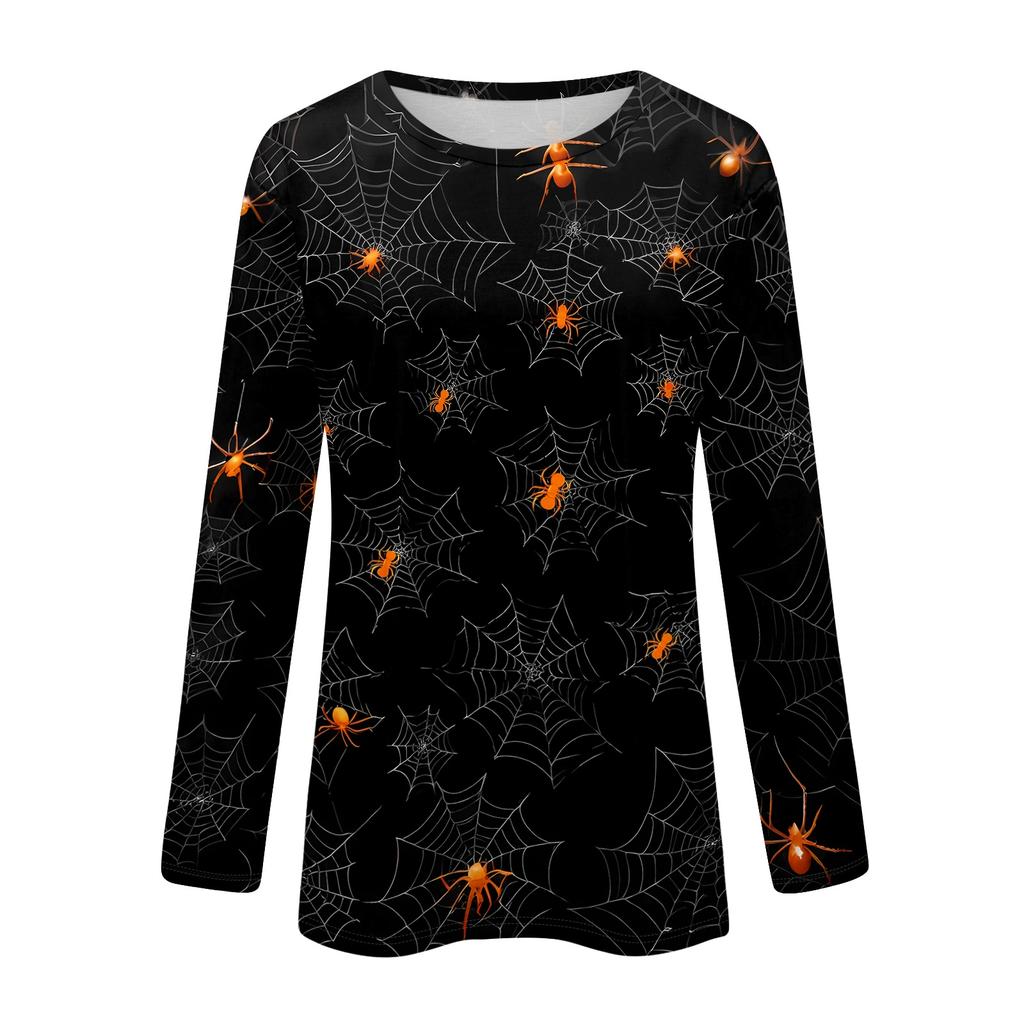 Women's Halloween Printed Neck Long Sleeve Pullover Top