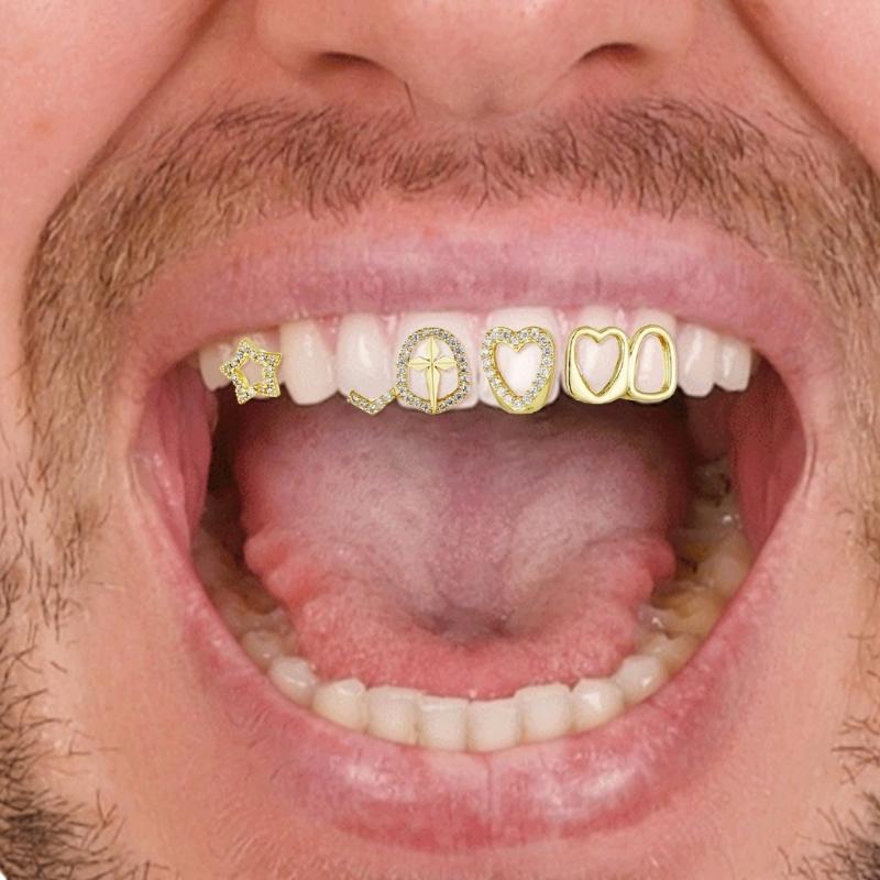 Fashionable Metal Fang Grillzs Hollow Teeth Jewelry Copper Texture Dental Accessory Suitable for Parties and Event