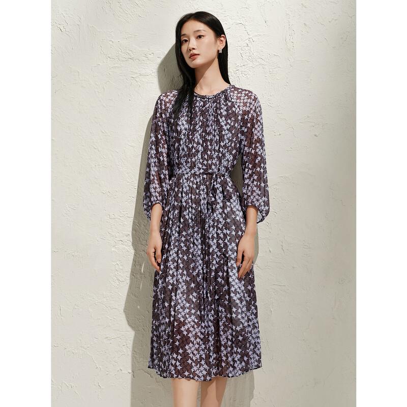 Annacoo Geometrisches Farbverlauf Plissee Chiffonkleid