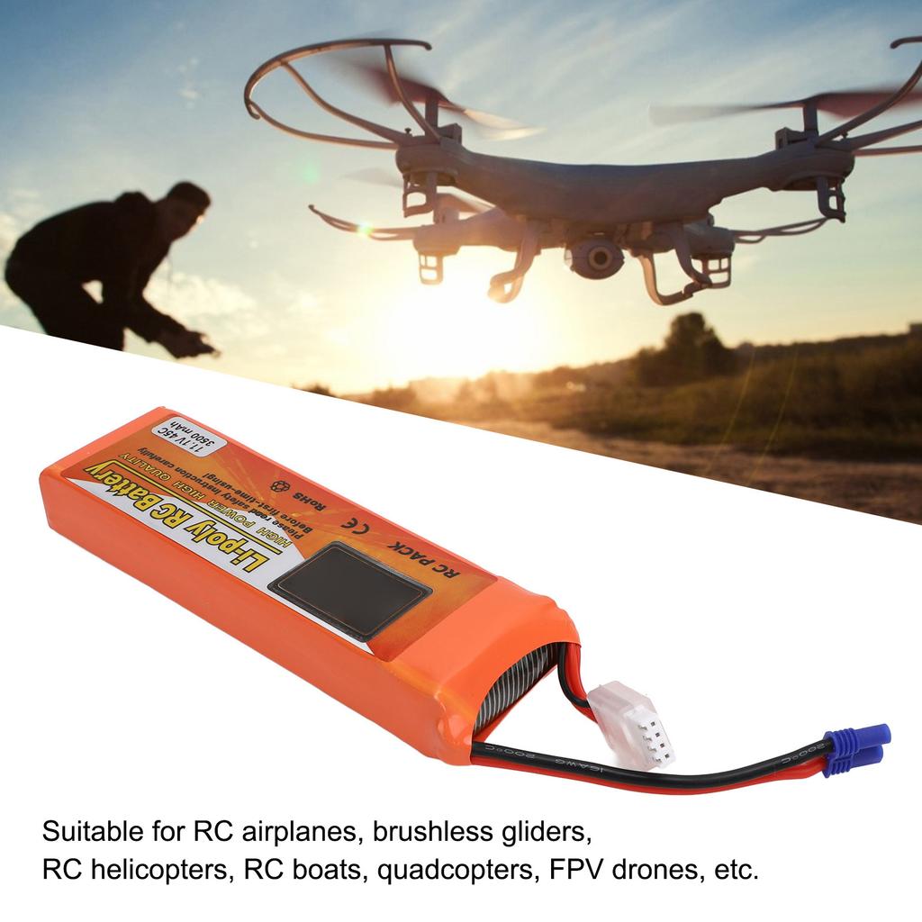 11.1V 3500mAh 45C RC Lithium Battery FPV Drone Lithium Battery with EC2 Connector for RC Airplane Helicopter Quadcopter Boat