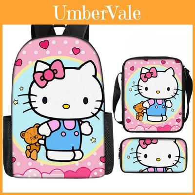 Set de Mochila Escolar Hello Kitty de 3 Piezas Tela Oxford Impermeable Para Estudiantes de Primaria
