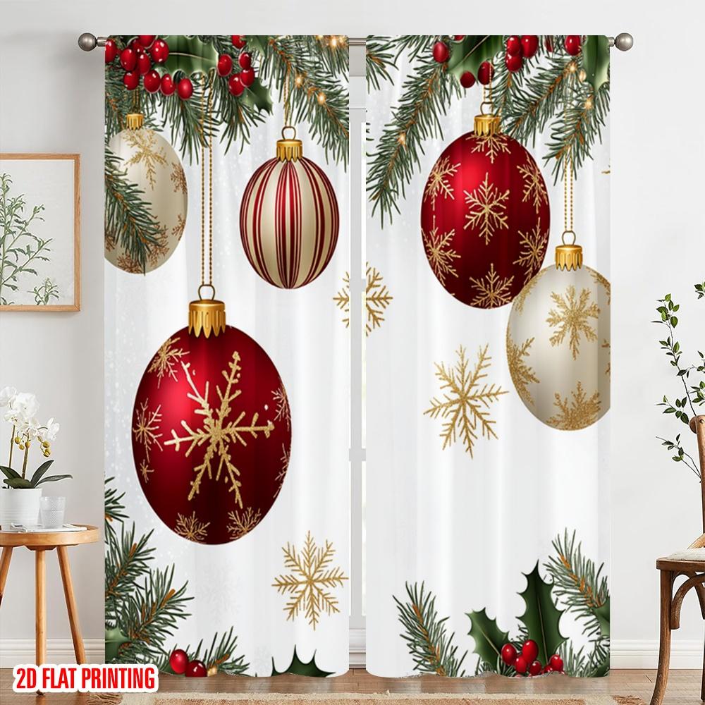 2 Stück, 2D-Flachdruck Zeitgenössische Vorhänge Weihnachtsornamente Schneeflocken Girlande (3) Polyester (ohne Stange) Festlicher Gebrauch für