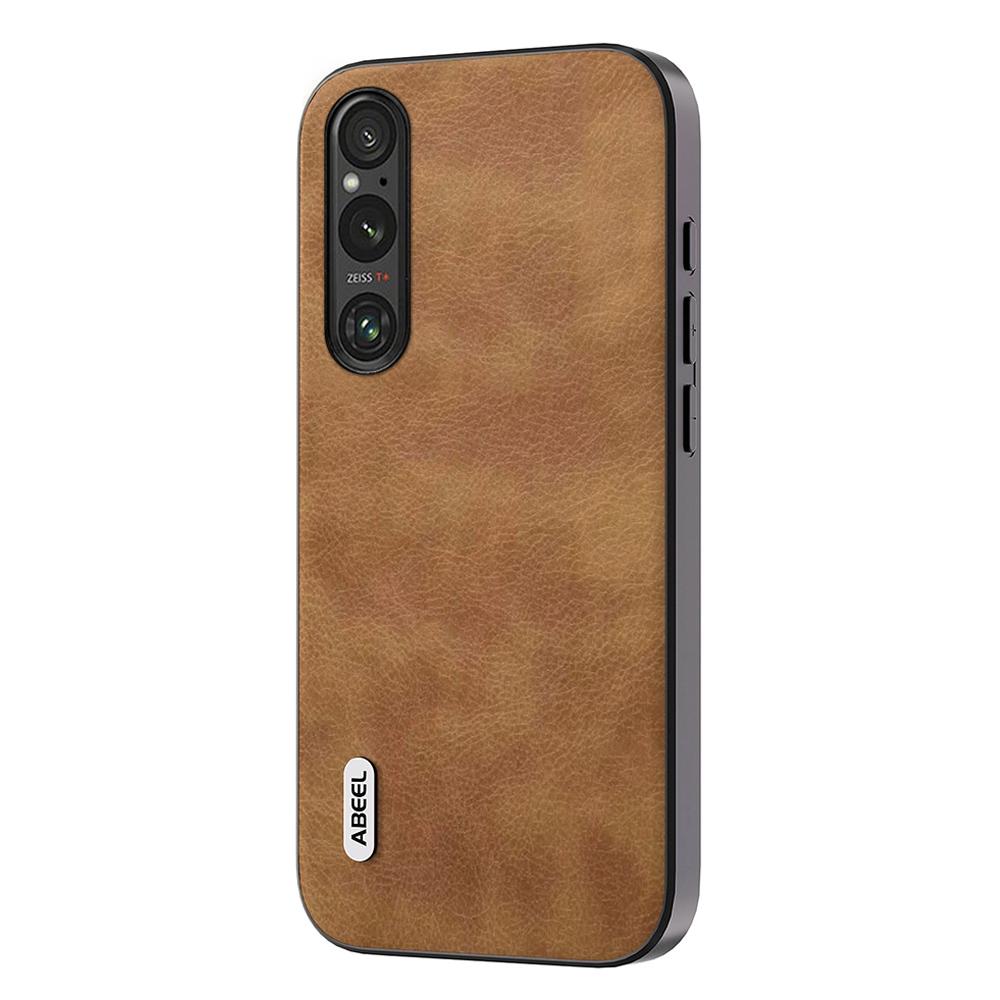 

ABEEL For Sony Xperia 1 V Retro Anti-drop Phone Case Litchi Texture PU Leather Coated TPU+PC Cover Brown