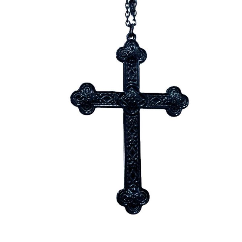 Electrophoretic Black Zinc Alloy Cross Pendant Necklace