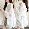 Giacca casual sottile e ampia con cappuccio, alla moda estiva, da donna, con protezione solare, in pizzo coreano traforato e cuciture.