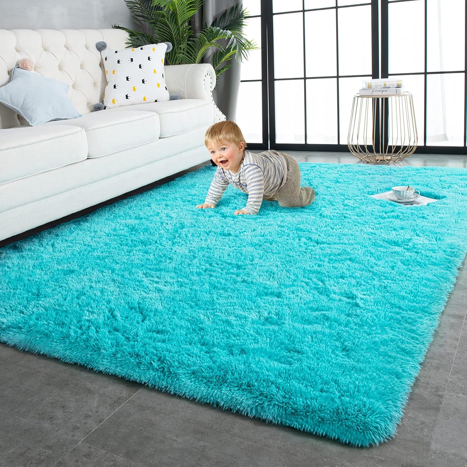 

Modern Plush Area Rug Soft and Fluffy Living Room Bedroom Mat Children s Room Baby Stroller Pad Home Decoration 60x90cm 24x36inch синій