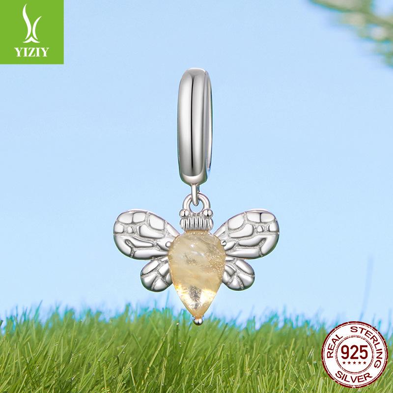 S925 Sterling Silver Spring Jewelry Set Bird Butterfly Insect Natural Stone Pendant Women'S Niche Light Luxury