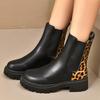 Plus Size Fashion Leopard Print Chelsea Boots Women Thick Sole Non Slip Ankle Boots Woman Autumn Slip On PU Leather Botas Mujer