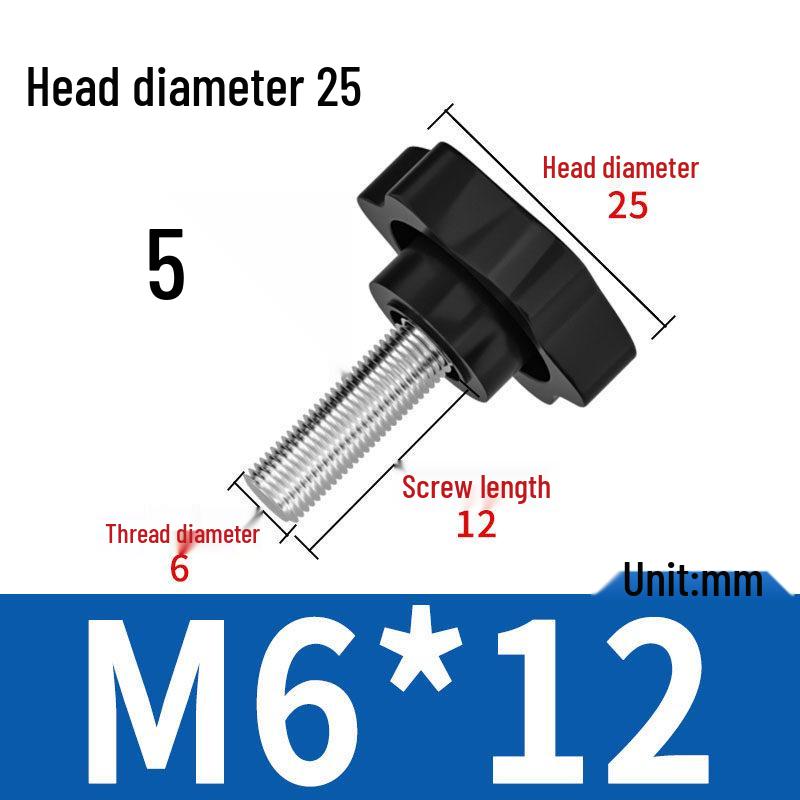 Sexpunkts gummihuvud plastvred bult handtag (M4-M12)