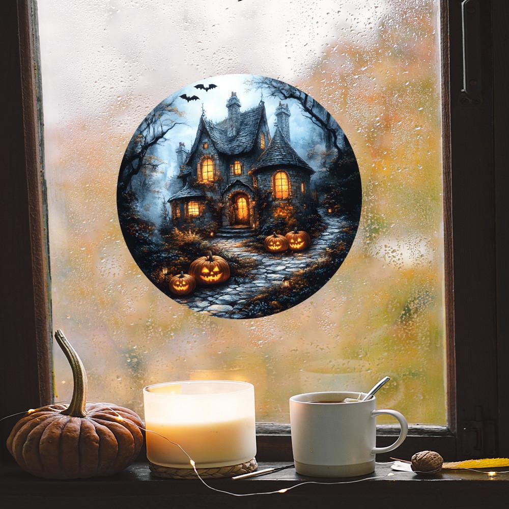 Castle Pumpkin Halloween Bat Uv Static Adhesive Free Home Stickers Decoration