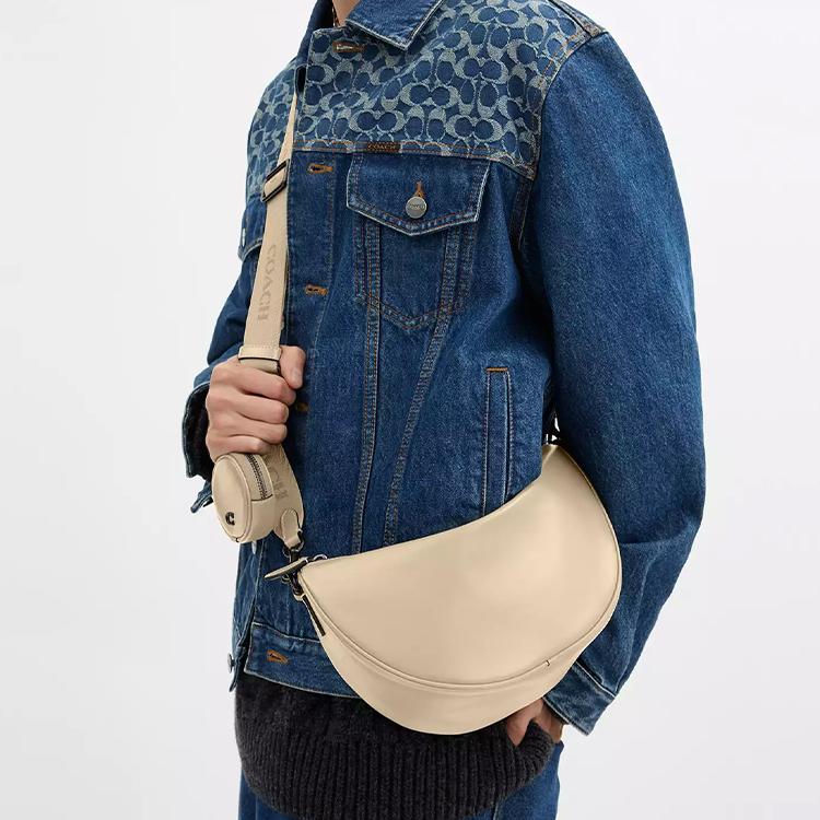 Coach Hall 29 Solid Color Zipper Closure Leather Shoulder Crossbody Bag Large Women Bags Ivory CY754-VT5