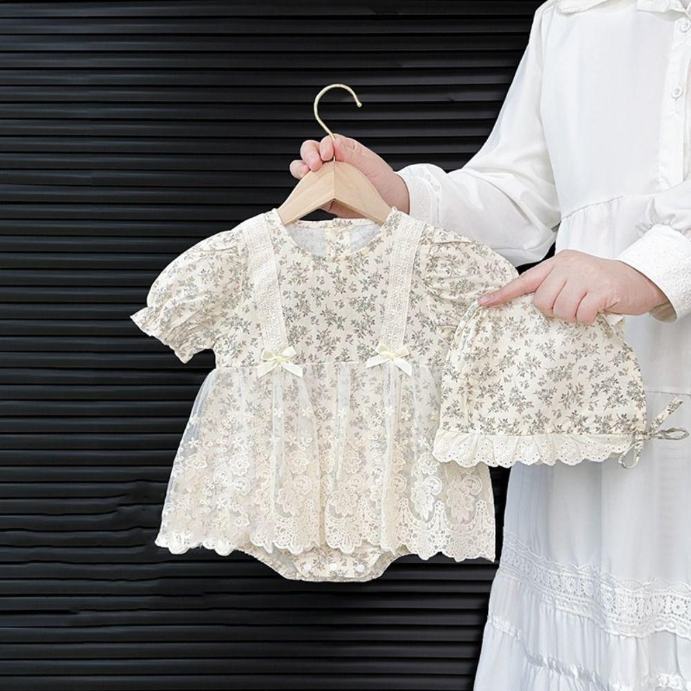 Lace Mesh Flower Baby Jumpsuit Bowknot Toddle Climb Suit Baby Jumper Dress  Newborn Baby
