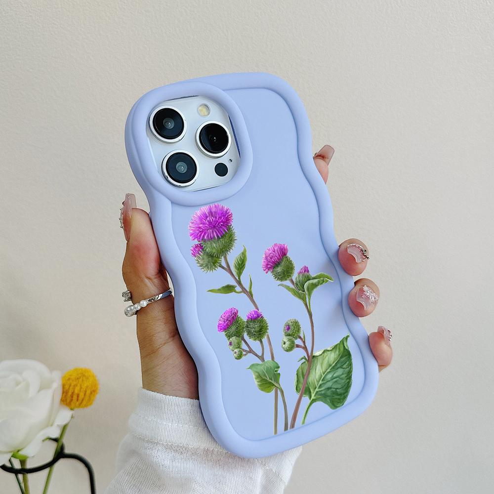 N75 Butterflies Flowers Macaron Wavy Edge Phone Cases for iPhone 16 Pro Max Samsung S24 S23 Ultra A35 A54 A55 Xiaomi Redmi Note 13 Shockproof Cover