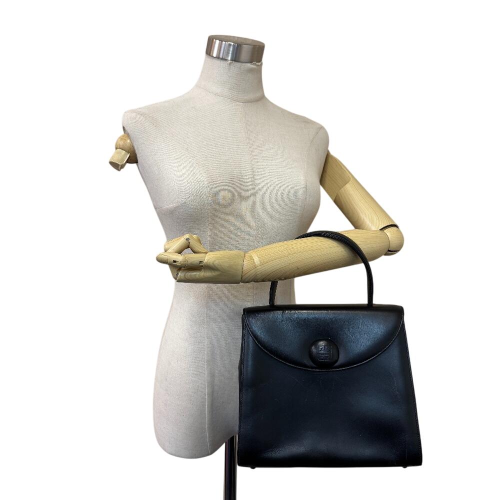 Givenchy Handbag with Logo Button and Top Handle Leather Handbag Black Leather Women Used