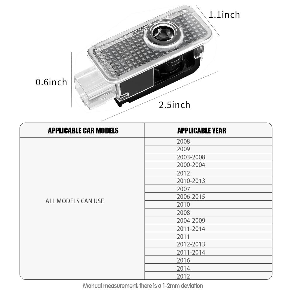 For Audi C5 2Pcs LED Car Courtesy Welcome Logo Projector Light Door Lamp for AUDI Q3 Q5 Q7 A4L RS TT S3 S5 S6 Quattro Sline A6L A3 A5 A7 A8L