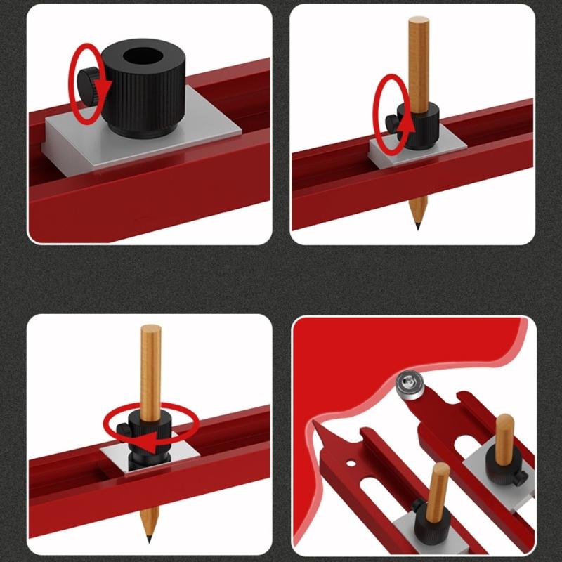 Aluminum Alloys Profiles Scribing Ruler with Pencils Adjustable Portable Precise Line Woodworking Tool Easy to Use