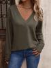 Einfarbiges, lockeres Langarm-T-Shirt mit V-Ausschnitt und Button-Down-Oberteil