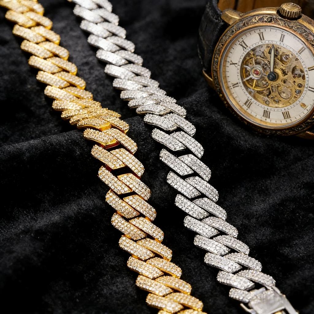 20-24Inch Double-Drain Cuban Chain Unisex Ice-Frozen Edition Sparkling Diamond-Shaped Hip-Hop Style Cuban Necklace Jewelry