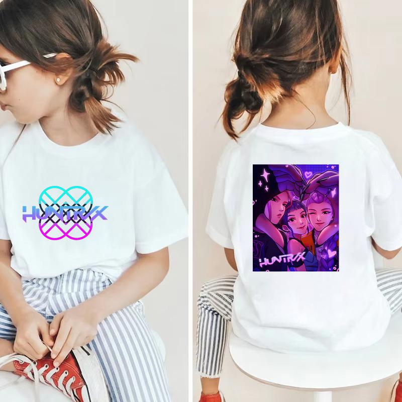 Kpop Hunter Girls' Korean Printed Short Sleeve Medium to Small Kids' T-Shirt