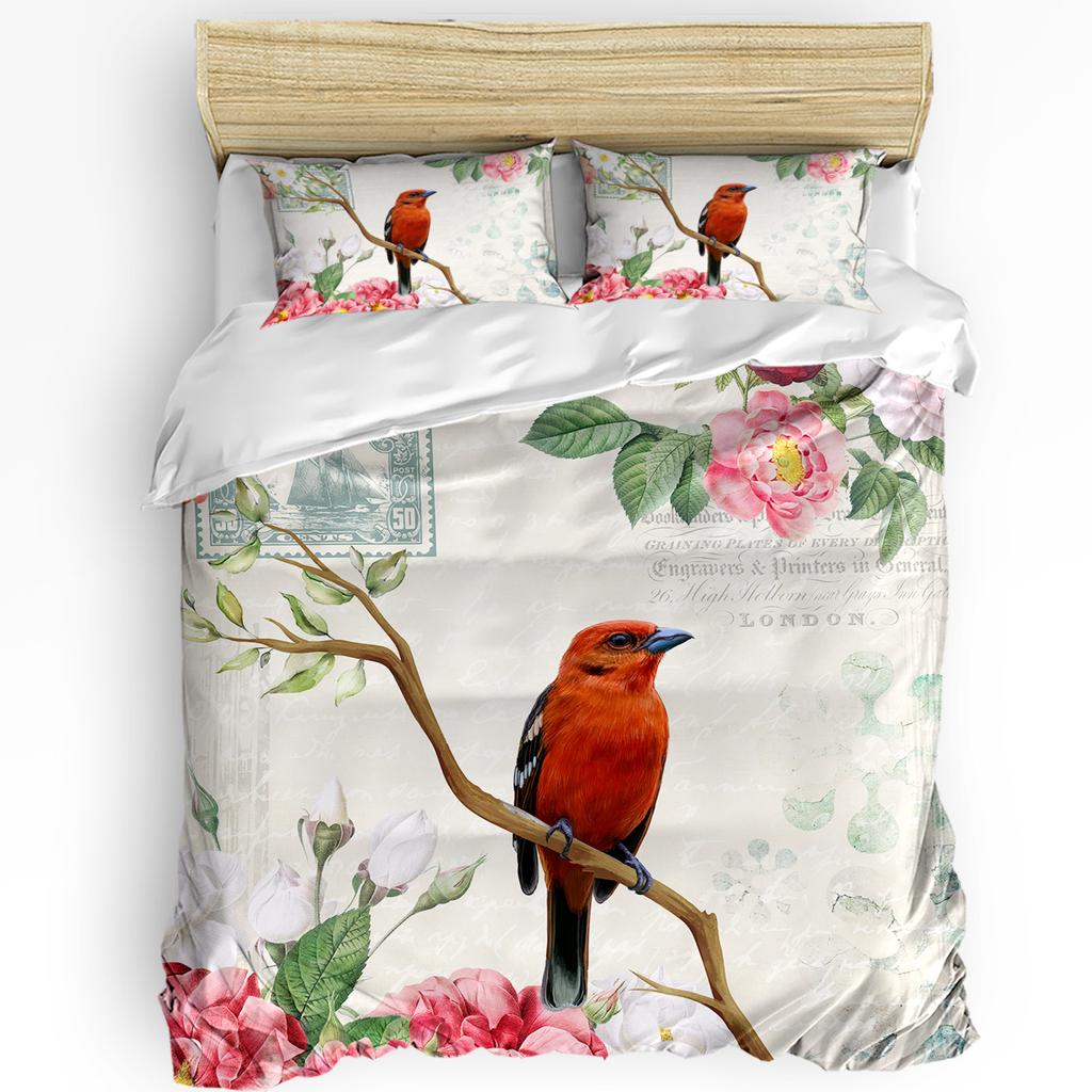 Vintage Letter Bird Rose Flower Retro Duvet Cover with Pillow Case Custom 3pcs Bedding Set Quilt Cover Double Bed Home Textile
