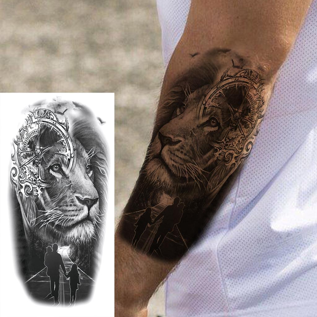 1 Sheet Wolf Lion Astronaut Temporary Tattoos For Men Women Adults Fake Tattoo Sticker Planet Galaxy Universe Outer Space