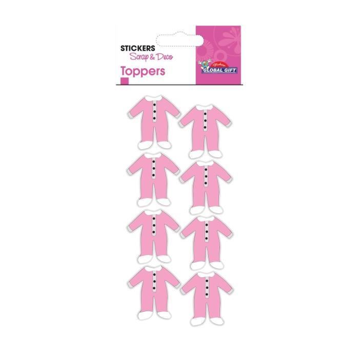 8 Autocollants 3D - Pyjamas Roses - Baby Shower