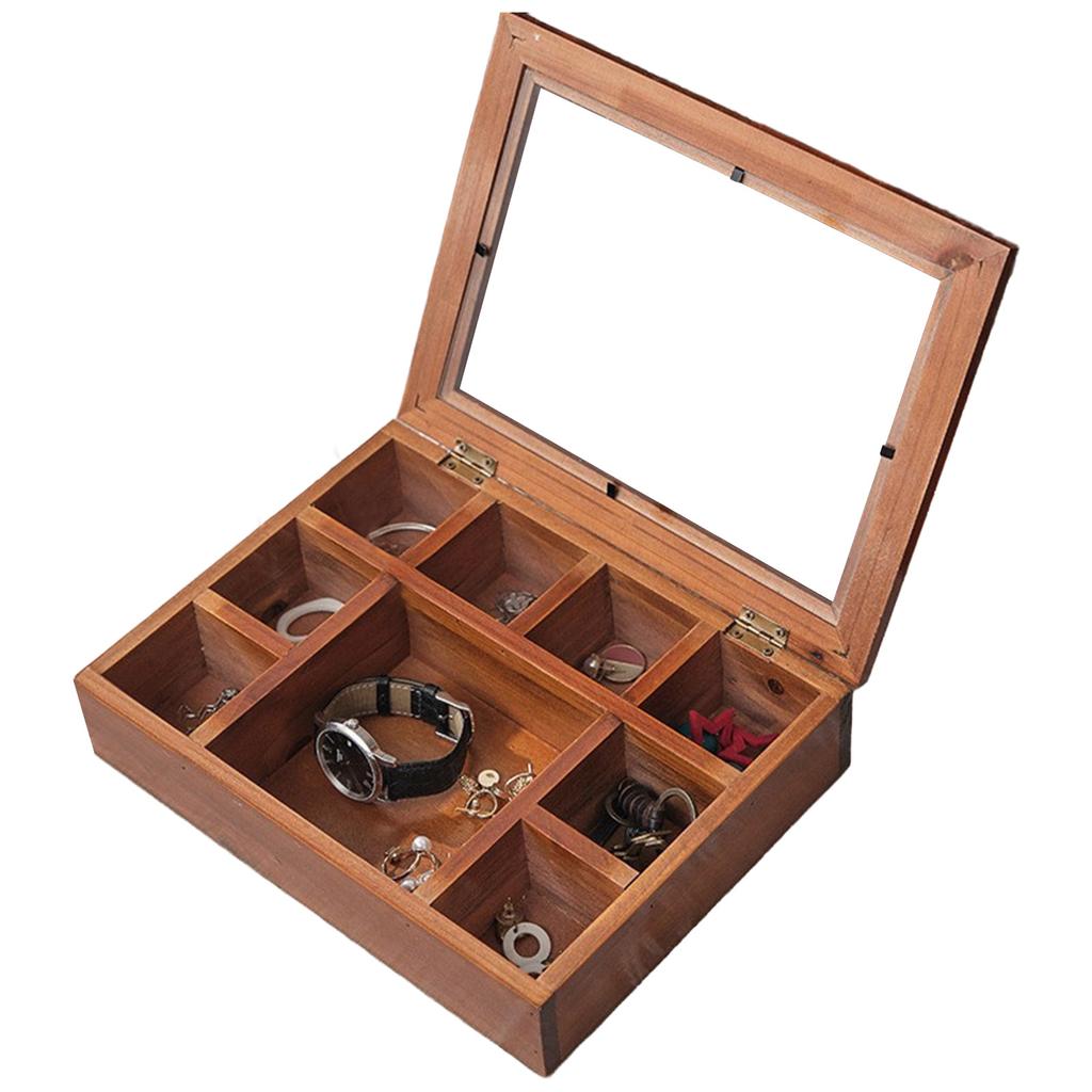 9/12 Grids Organizer Box Jewelry Hairpin Earring Necklace Tea Bag Storage Box With Transparent Lid Vintage Wooden Storage Box