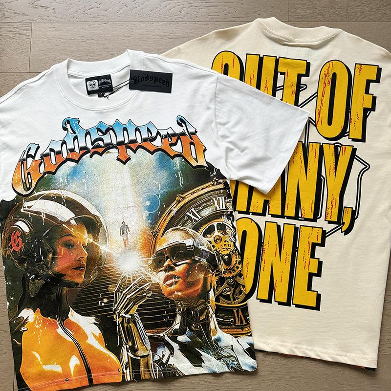 Nueva Camiseta Negra Lavada de Manga Corta con Cuello Redondo para Banda de Rock Calavera Meichao Godspeed Estilo Igual para Pareja