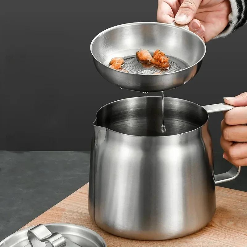 304 Edelstahl Ölfiltertopf mit Sieb Große Kapazität Haushalt Fritteusenöl Vorratsbehälter Rückstandsabscheidewerkzeug