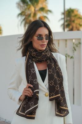Lucky Clover Viscose Shawl 180x85cm Brown with Honey Clovers