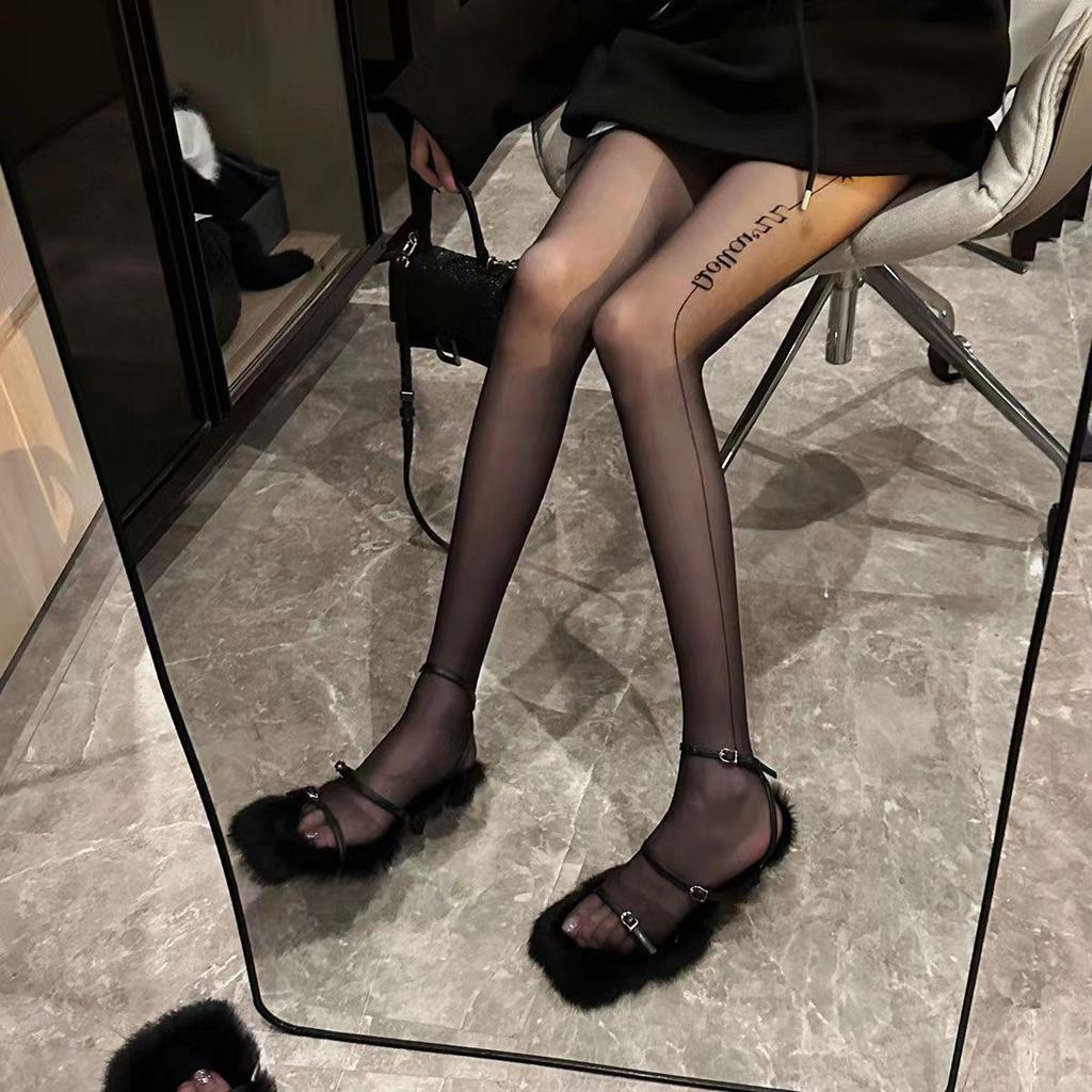 Elegant Black Silk Tattoo Print Bow Socks - Anti-Snagging, Sheer, & Stylish for Summer