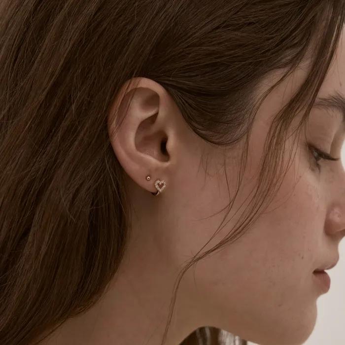 14K Glitter Tiny Heart One-Touch Earrings