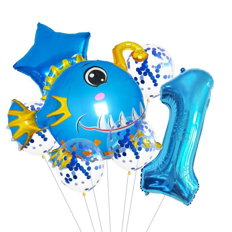 Ocean Theme Balloon Set Kids Birthday Number Balloon Decor