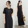 A Japanese-style Summer Dress with A Knitted Base Layer, Short Sleeves and A Petite Figure