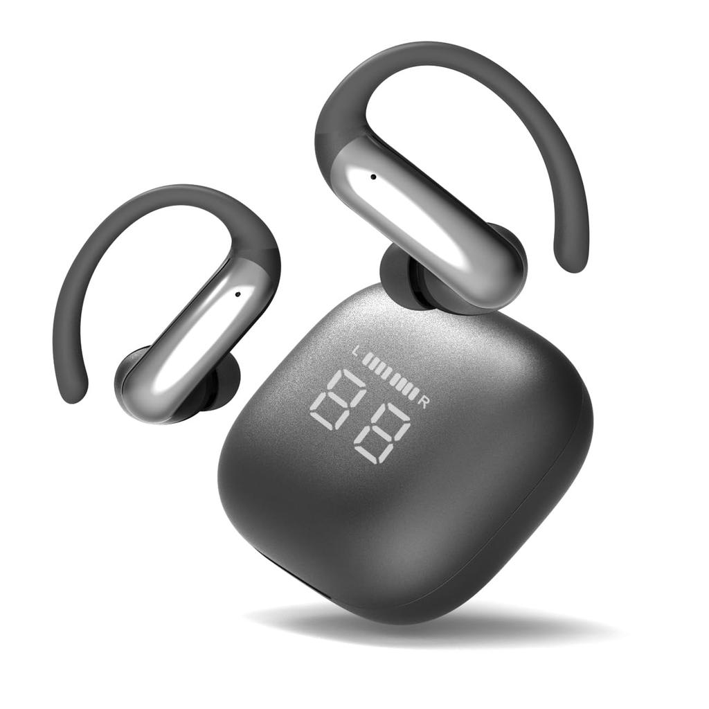 Keiby Citom Bluetooth Wireless Earphones, Over-the-Ear, Physical Buttons, Accident Prevention, Deep Bass, AAC Support, LED Display, Stable Fit,