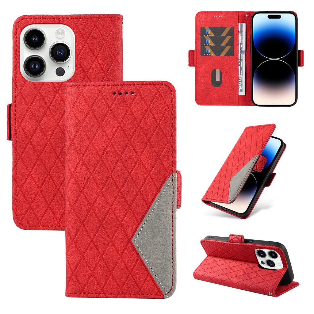 Suitable for iPhone16 Mobile Phone Leather Case 13Pro Two-color Rhombus Small Fragrance Matte Card Case 15plus