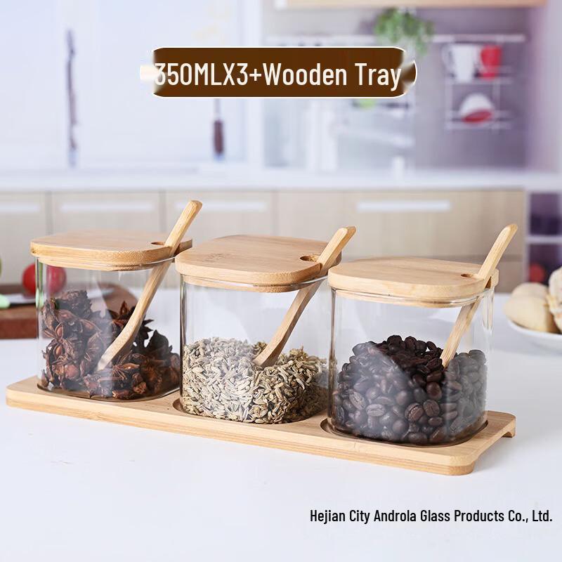 UOSU Square Glass Storage Jars with Wooden Tray