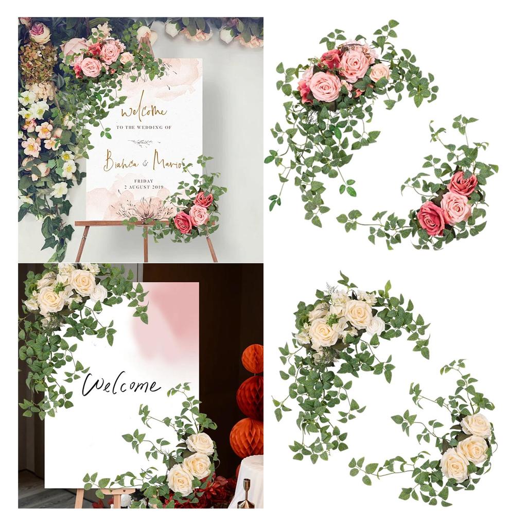 2Pcs Wedding Arch Flowers Welcome Signs Floral Swags Crafting Corner Row Backdrop Decor Garland Ornament for Party Entryway