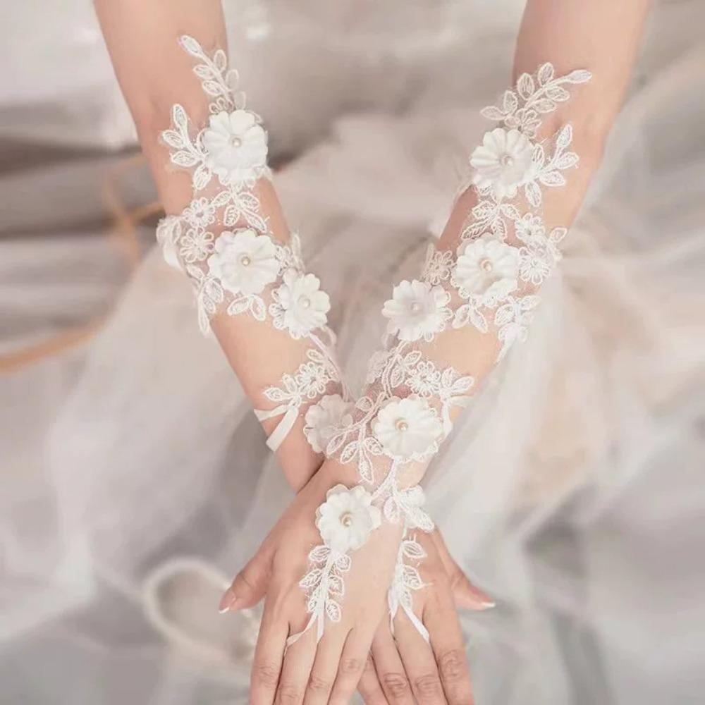 1 Pair New Flower Finger Hook Bridal Wedding Dress Gloves Classic Elegant Texture Bride Gloves Lace Lace Gloves Bridal Party