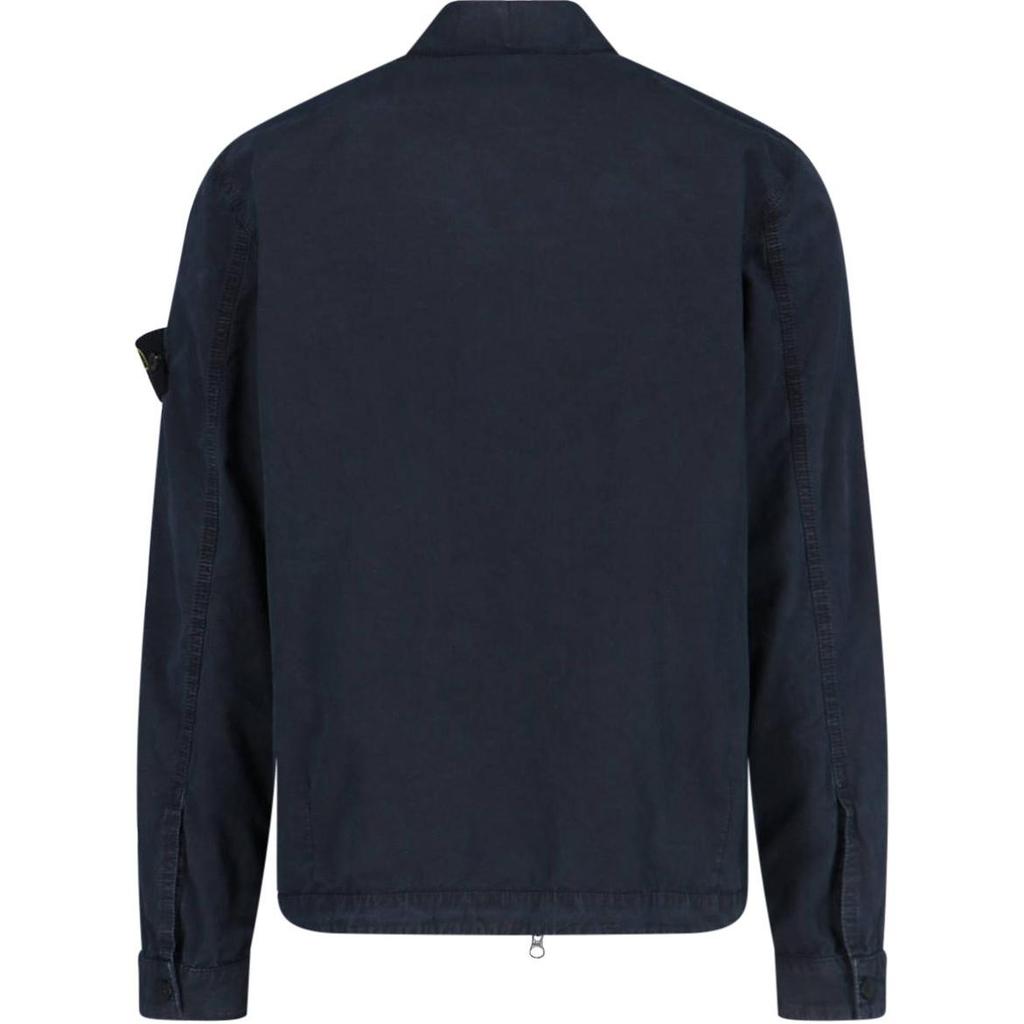 STONE ISLAND Solid Color Logo Zip Long Sleeve Shirt Men Shirts Blue K1S1512000-32S00WN-V0120