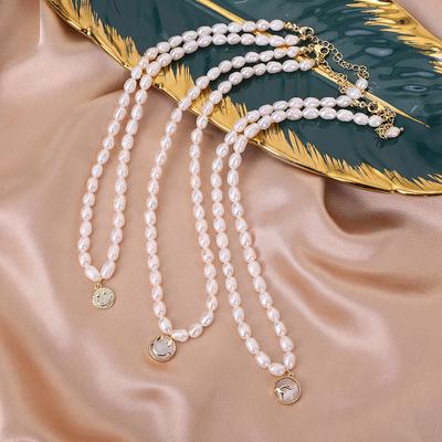 Oval Freshwater Pearl Necklace Smiley Face Deer Pendant Pearl Neck Chain Niche Design High-end Sweater Chain